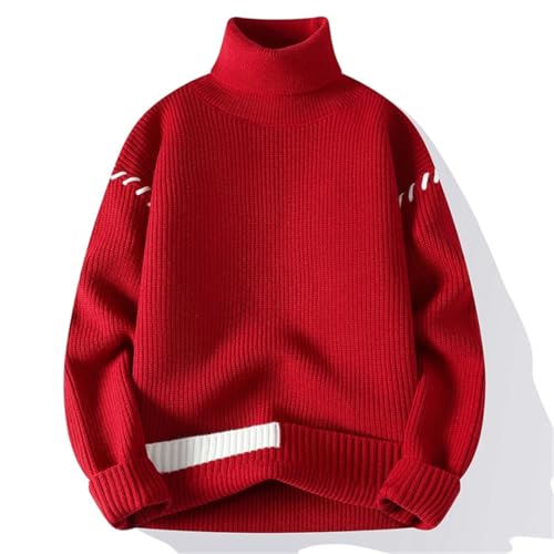 Men’S Turtleneck Long Sleeve Sweater Patchwork Loose Youthful Vitality Knitted Warm Pullover Sweater 6