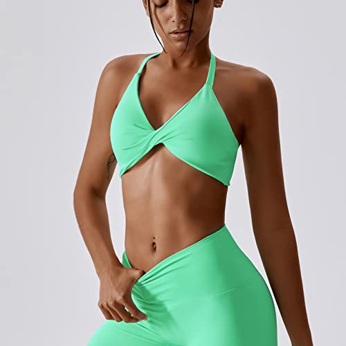 Image of ABOCIW Workout Sets for Women Twist Front Halter Sports Bras High Waist Legging 2 Piece Exercise Gym Yoga Outfit