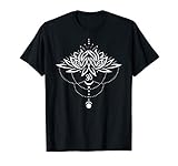 Lotusblume, Wasserlilien T-Shirt. Filigrane Lotusblume mit Mond und Om Symbol. Die Lotusblume symbolisiert Reinheit, Gesundheit und Glückseligkeit. Ein Symbol für Transformation. Klicke auf meinen Namen um mehr Designs zu sehen.