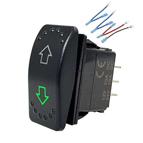 Image of UP Down Arrows Momentary Rocker Switch 7PIN (ON)-Off-(ON) Laser Etched Green Led Button Switch with Wires for Car Marine Boat UTV 20A /12V 10A /24V
