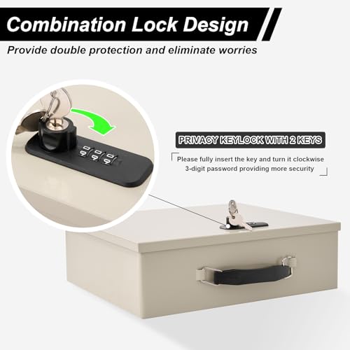 Fireproof Document Box with Key Lock & Fireproof Money Bag,Fire Safe Box for Valuables,Fire Resistance Security Chest,Fireproof Box for Documents,Passport Extra Large (White-Combination, Large) by Polspag - Image 3
