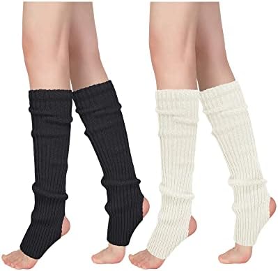 Witwot Women Girl Stirrup Leg Warmers Dance 80s Party 2 Pairs-Black White