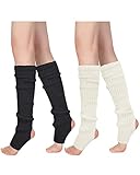 Witwot Women Girl Stirrup Leg Warmers Dance 80s Party 2 Pairs-Black White