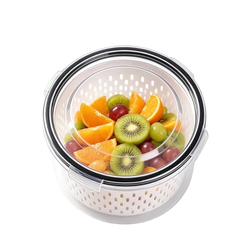 Fridge Fruit Containers - Round Food Storage Colander, 6.30x6.30x3.86 inches Dishwasher Safe Fruit Saver Boxes for Refrigerator,