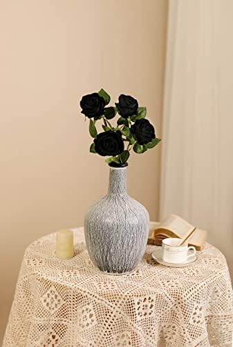 Artificial Black Roses Fake Velvet Silk Rose Flowers with Stem Floral Gift for Wedding Arrangement Party Home Decor-Black