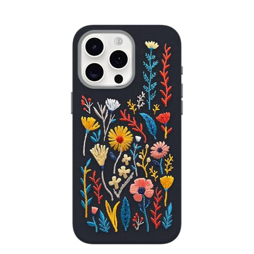 Image of OtterBox iPhone 15 Pro Max Symmetry Series Cactus Leather Embroidery for MagSafe - Enchanted Garden Blue
