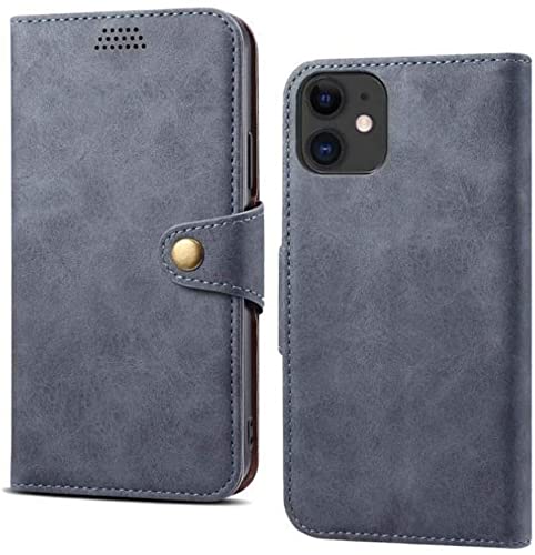 Étui iPhone 12 cuir gris housse portefeuille antichoc pour smartphone Apple 6,1 pouces