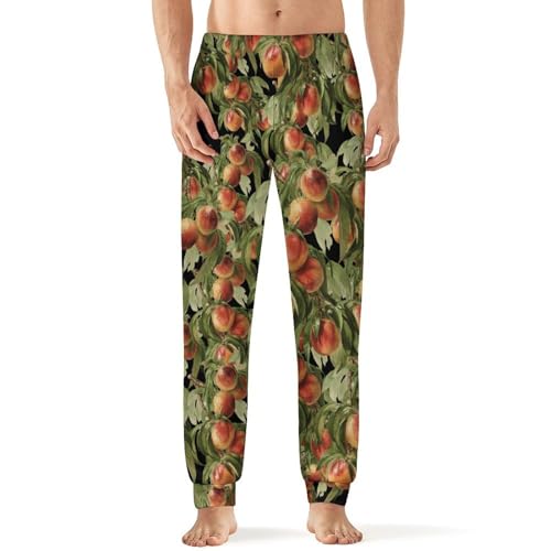 Vintage Peaches Tree Branch Men's Pajama Bottoms Sleep Lounge Soft Comfy Pants Sleepwear