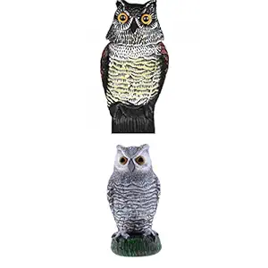 Tiny Store 2 Piece Realistic Owl Decoy Pest Control Garden Scarer Scarecrow 26cm + 40cm