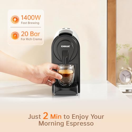 Image of CHULUX Bafe-Pro Espresso Machine for Nes Original Pods, Fast Brewing, White | 1400W Rapid Heating, Espresso Lungo Buttons, Used Capsule Drawer, Auto-Eject System, 24oz Removable Reservoir, Mini Footprint