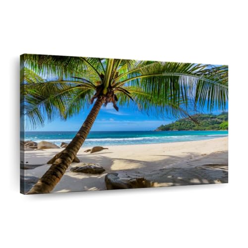 ElephantStock Palm Tree On A Sandy Beach Canvas - 1 Panel Decor - Beach Pictures, Tropical Elegant Wall Art - Tropical Photography Wall Art - 30