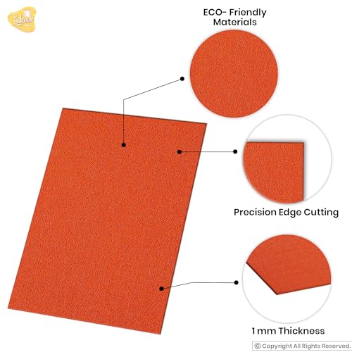 Image of Lakeer A3 Orange Felt Sheets - 1mm Thick, Stiff Fabric, Pack of 10, for DIY Crafts, Sewing, Scrapbooking, School Projects.