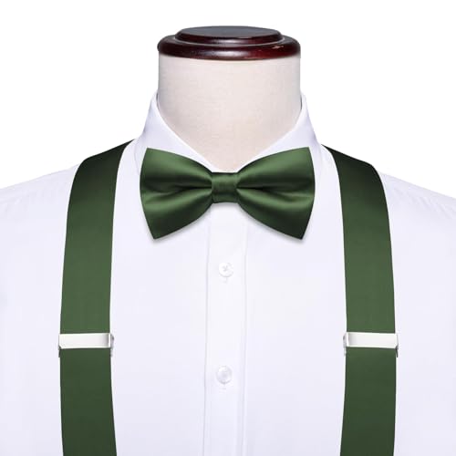 Image of Hi-Tie Men Suspender Bowtie Set Suspenders Pre-tied Bow Tie Pocket Square Cufflinks Adjustable Y Shape 6 Clips Braces Tuxedo