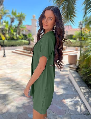 Image of Halife Women's Swimsuit Cover Up Shirt V Neck Short Sleeve Bathing Suit Coverups Summer Beach Cover Ups