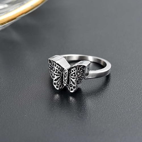 Bague d'urnes cendres papillon en argent pour hommage unique