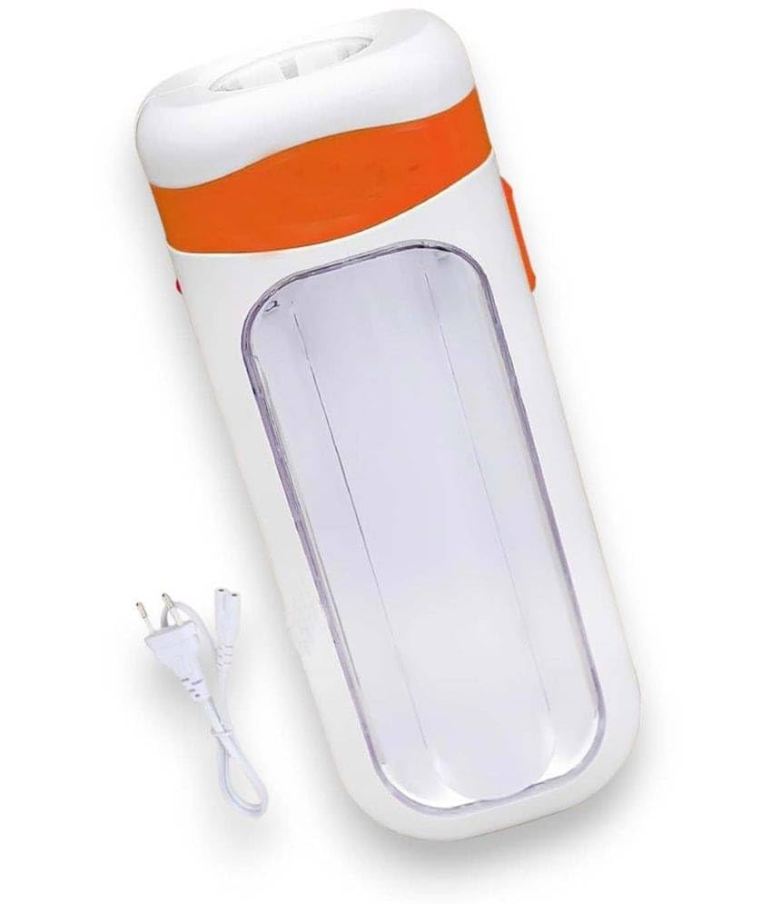 10W Small & Bright Portable LED Emergency Light, Rechargeable 2-in-1 Torch with Orange Accent, White Compact Design-picture-39