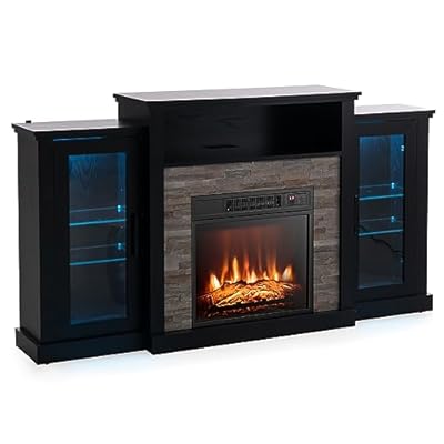 GOFLAME Fireplace TV Stand with LED Lights for TV up to 65”, Entertainment Center with 18” Electric Fireplace, Remote & APP Control, TV Console with Adjustable Glass Shelves (Black)