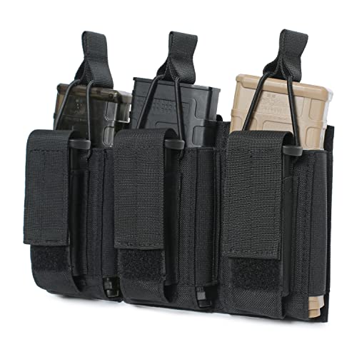 Molle Mag Pouch Open Top Triple Magazine Pouch Holder for M4 M16 AK AR Glock M1911 92F 9mm Kangaroo Rifle Magazines and Pistol Mag Pouch (Triple-Black)