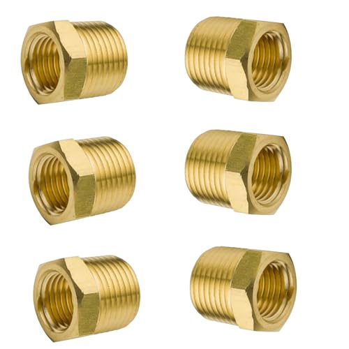 Brass Reducer Hex Bushingï¼Œ1/2\" NPT Male x 1/8\" NPT Female Brass Threaded Pipe Fitting Adapter (Pack of 6)
