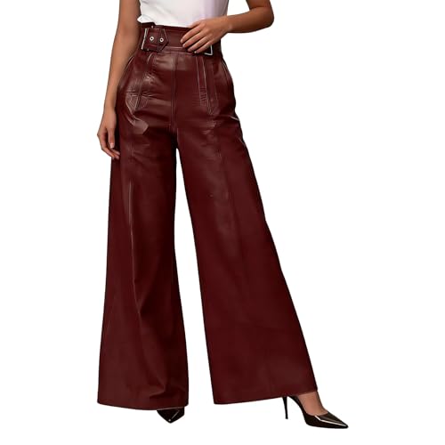 Pantalon cuir PU large à taille élastique : le confort sexy chic avec poches