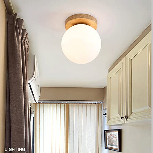 Lámpara de techo de bola de cristal y madera para dormitorio 3
