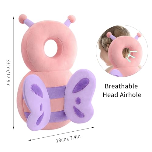 Image of Baby Head Protector Backpack, Toddler Padded Carrier With Elasticated Wear (Pink Butterfly)