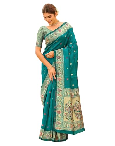 Image of SIRIL Women's Weaving Paithani Silk Saree With Unstitched Blouse Piece