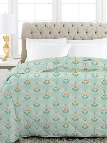 Image of HOMEKART 220 GSM Premium Reversible Microfiber AC Comforter for Single Bed | Soft, Lightweight & Breathable All-Season 3-Layer Quilted Blanket (150 cm x 225 cm, Floral, Bright Green)