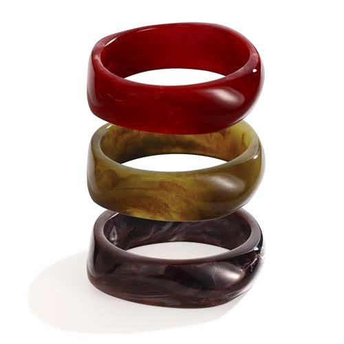 Bracelets colorés femme résine acrylique marron tortue WOWORAMA lot 3 larges joncs