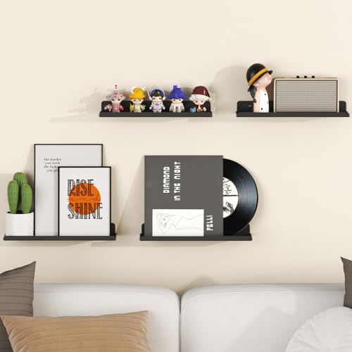 Image of Lifewit Acrylic Floating Shelves for Wall 14 inch Black, 12 Pack | Wall Mounted Display Shelf for Figure, Car, Art, Book, Perfume Organizer for Bedroom, Living Room, Nursery Decor
