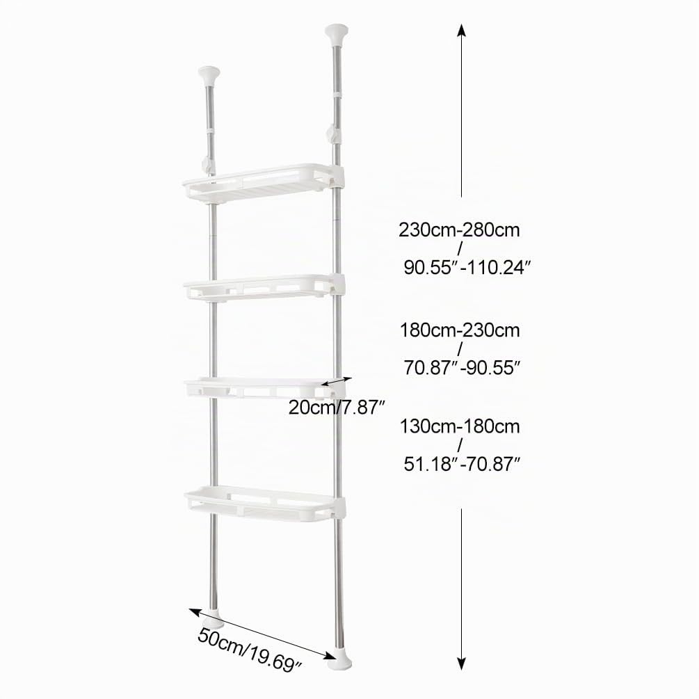 BAOYOUNI Scaffale Telescopico con 4 Cestelli, Mensola Portaoggetti sopra Toilette, Scaffalatura Salvaspazio per Bagno, Lavanderia, Camera da Letto, Ufficio o Cucina, Regolabili in Altezza, Avorio