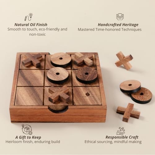 Wooden Tic Tac Toe juego de mesa clásico de madera miniatura 5