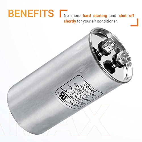 80 uF ± 5% 80 MFD 370-440 VAC (3~80 uF Options Available) CBB65 Run Start Capacitor 50/60 Hz AC Electric - Compatible with Single Phase Motor Capacitors Condenser Straight Cool or Air Conditioner