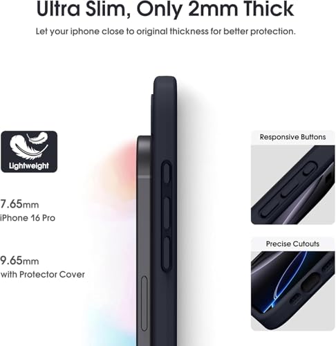 Image of mobistyle Designed for iPhone 16 Pro | Soft Liquid Silicone Slim Protective with Microfiber Lining | Phone Back Cover Case for iPhone 16 Pro (Liquid Silicone Black)