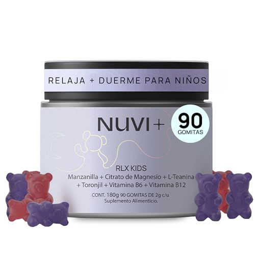 Recopilación de Ayuda para dormir los mejores 5. 47 Nuvi+ Gomitas Relajantes para Niños - Con Magnesio, L-Teanina, Manzanilla y Toronjil - Descanso y Calma Infantil - Sabor Fresa y Uva, Sin Melatonina - 90 Gomitas