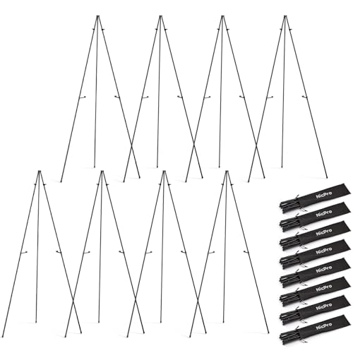 Nicpro Black Easel Stand for Sign 8 Pack 63 Metal Portable Adjustable Collapsible Easels for Display Painting Poster Wedding Sign with Carry Bag