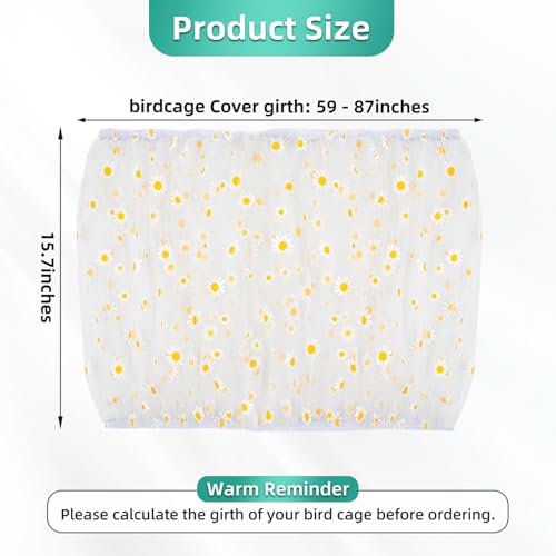 Image of Bird Cage Seed Catcher, Seed Catcher Guard Net Cover, Parrot Nylon Mesh Net Cover, Universal Soft Airy Cage Net Stretchy Skirt for Round Square Cages (Daisy-White, 15.7 inch x87 inch)