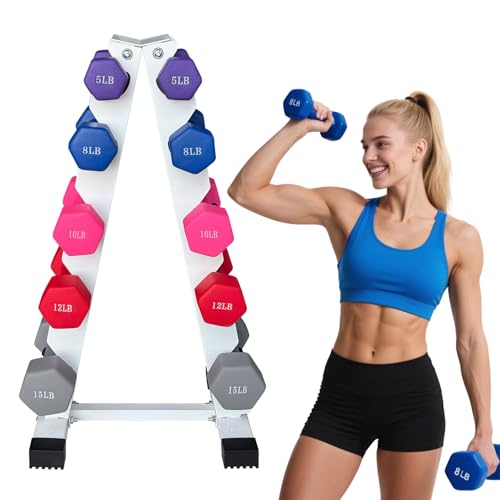 Neoprene Dumbbell Set with A-Shaped Dumbbell Rack, 100 LBS Weight Set for Women, Colored Rubber Coated Dumbbells for Home Fitness, Handle Weight Dumbbells 5-15 LBS