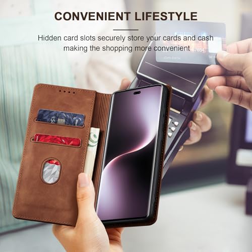 Image of Jasonyu Case for Honor Magic 7 Lite 5G Leather Wallet Flip Cover with Card Holder,Kickstand, Magnetic Closure,TPU Shockproof Phone Case (Brown)