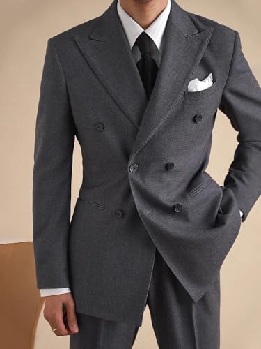 Retro Men's 2 Piece Double Breasted Suits Slim Fit Tuxedo Jacket and Dress Pants Set for Wedding Business Prom2