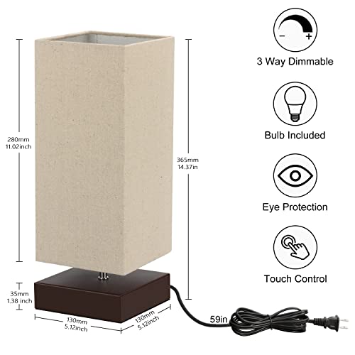 Touch Control Table Lamp Bedside 3 Way Dimmable Touch Desk Lamp Modern Nightstand Lamp With Square Fabric Lamp Shade Simple Night Light For Bedroom Living Room Office, Led Bulb Included #TOP1