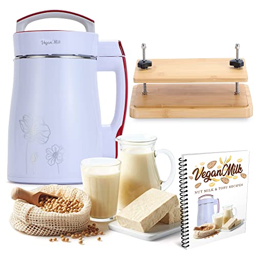 Soy Milk Maker Machine - 5 in 1 Vegan Nut Milk Maker - Nut Milk Machine Works As: Almond Milk Maker, Oat Milk Maker, Soymilk Machine, & Soup Maker Machine. Includes Tofu Making Kit w/ Tofu Press & Recipe eBook for Nut Milk & Tofu