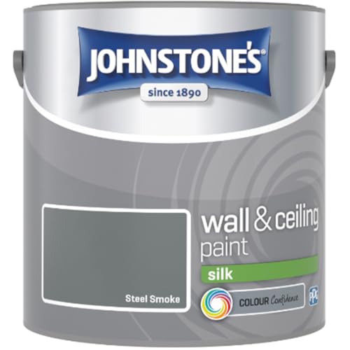 Steel Smoke Johnstone’s Wall & Ceiling Silk Paint 2.5L – Smooth Silk Finish, Excellent Coverage, Quick Dry, Low Odour Interior Paint for Walls & Ceilings