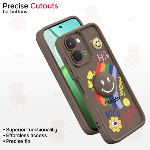 Image of Pikkme Back Cover for Vivo T5x / Vivo Y51 Pro /iQOO Z11x 5G | Soft Silicone| Cute Rainbow Smile & 3D Cartoon Flower Design | Shockproof Raised Camera Protection Bumper Case (Brown)