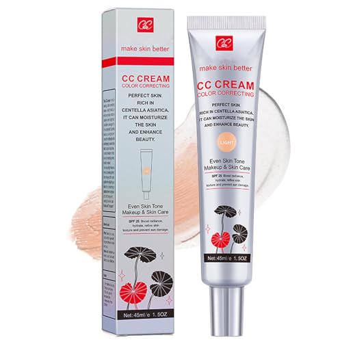 Color Correcting CC Cream with Centella Asiatica Full-Coverage Foundation with SPF 25,Lightweight Skin Perfector Tinted Moisturiser, Even Skin Tone Invisible Pores Face Concealer Makeup CC Cream