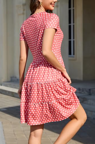 Image of nclook Womens Summer Casual Dress Sweet Cute V Neck Mini Dress with Pocket Short Sleeve
