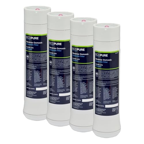 Image of EcoPure Reverse Osmosis Under Sink Replacement Water Filter Set (ECOROF) | NSF Certified | Fits ECOP30 System | 6-Month Filter Life (Pack of 4)
