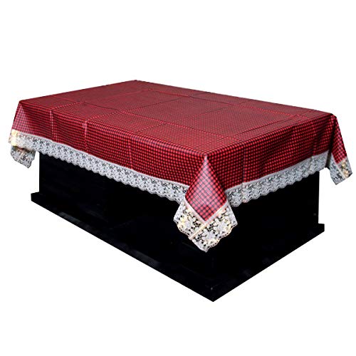 Image of Kuber Industries Polyvinyl Chloride(PVC) Small Check Print Rectangular Dining Table Cover 6 Seater|Exclusive Table Cloth|Table Sheet for Dining,Party,Events|Waterproof Table Protector 90X60(Red)