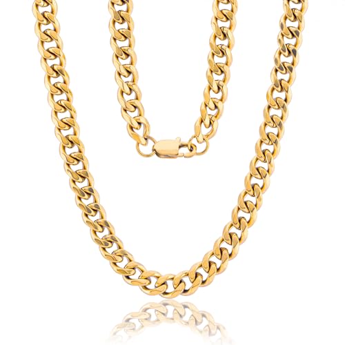 Sahoottie Goldkette Herren 51cm Lang 9mm Breit Panzerkette Herren Kubanische Edelstahl Gold Kette Männer Halskette Jungen Edelstahlkette Männer Hip-Hop Kette Sahoottie Goldkette Herren 51cm Lang 9mm Breit Panzerkette Herren Kubanische Edelstahl Gold Kette Männer Halskette Jungen Edelstahlkette Männer Hip-Hop Kette