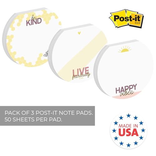 Kindness Sticky Note Pad Assortment/Set of 3 Round Flat Top Motivational Note Pads / 3.5\" Be Kind Sticky Notes / 50 Sheets Per Pad/Made in USA - Thumbnail 2